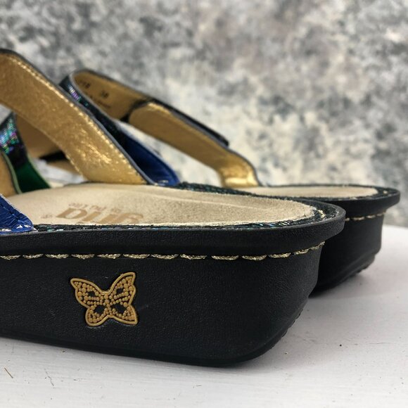 ALEGRIA Women's 38 (8-8.5) Venus Multicolor Gleam Leather Strappy Wedge Sandals - Picture 5 of 13